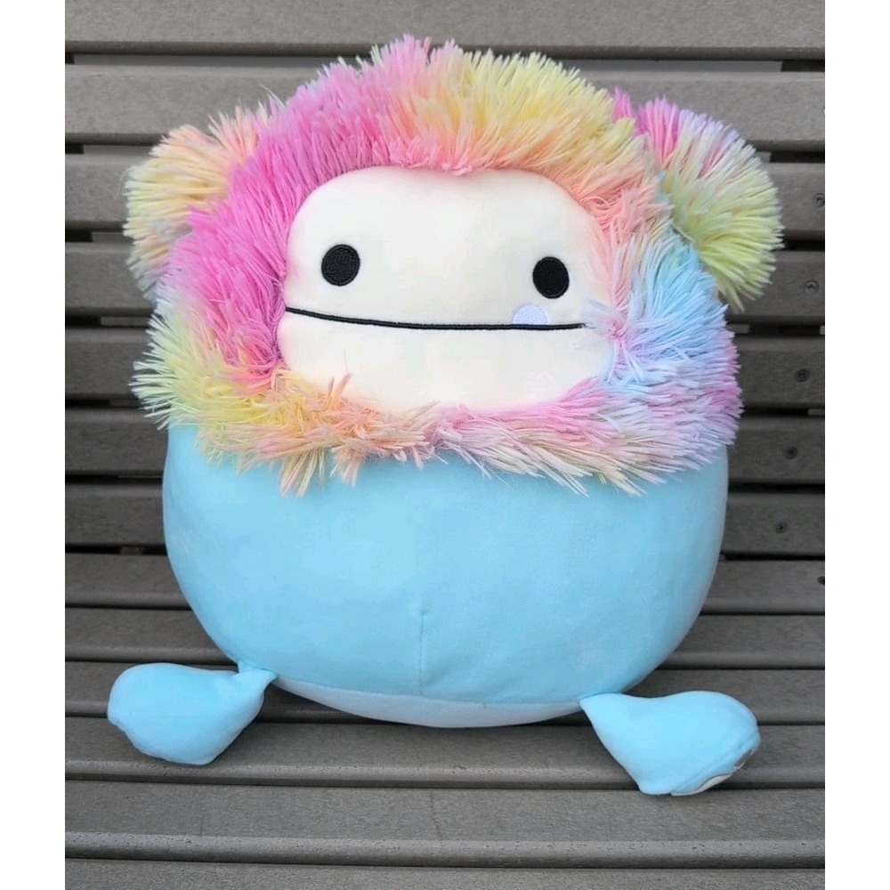 Squishmallow Zozo‎ The Bigfoot Rainbow Hair 12 inch Blue Plush Kellytoy EUC